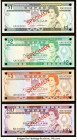 Fiji 1982-86 Specimen Set of 4 Examples Crisp Uncirculated (3); About Uncirculated (1). Red Specimen overprints and four POCs present on all examples....