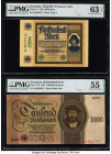 Germany Imperial Bank Note 5000 Mark 16.9.1922 Pick 77 PMG Choice Uncirculated 63 EPQ. Germany German Gold Discount Bank 1000 Reichsmark 11.10.1924 Pi...