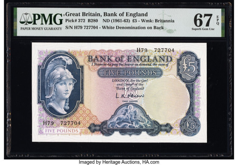 Great Britain Bank of England 5 Pounds ND (1961-63) Pick 372 PMG Superb Gem Unc ...