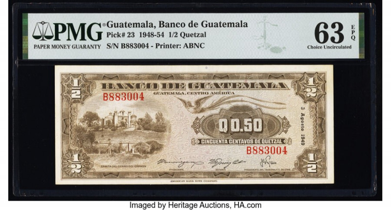 Guatemala Banco de Guatemala 1/2 Quetzal 3.8.1949 Pick 23 PMG Choice Uncirculate...