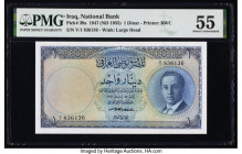 Iraq National Bank of Iraq 1 Dinar 1947 (ND 1955) Pick 39a PMG About Uncirculated 55. This will be the second example of a consecutive pair in this sa...