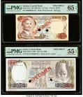 Jordan Central Bank of Jordan 1/2 Dinar ND (1975-92) Pick 17s5 Specimen PMG Gem Uncirculated 65 EPQ. Syria Central Bank of Syria 500 Pounds 1990 / AH1...