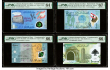 Lebanon Banque du Liban 50,000 (3); 100,000 Livres (2013-2020) Pick 96; 97; 98*; 99a PMG Choice Uncirculated 64 EPQ; Gem Uncirculated 66 EPQ (2); Supe...
