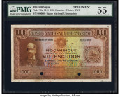 Mozambique Banco Nacional Ultramarino 1000 Escudos 27.3.1941 Pick 79s Specimen PMG About Uncirculated 55. Cancelled with 2 punch holes and as made ink...