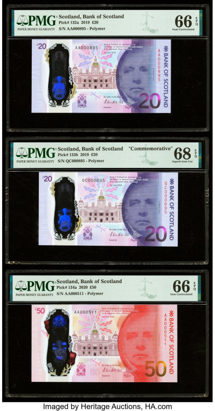 Low Serial Scotland Bank of Scotland 20 (2); 50 Pounds (2019) (2); 2020 Pick 132...