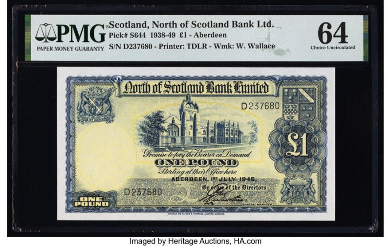 Scotland North of Scotland Bank Ltd. 1 Pound 1.7.1945 Pick S644 PMG Choice Uncir...