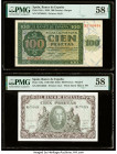 Spain Banco de Espana 100 Pesetas 21.11.1936; 1.1.1940 Pick 101a; 118a Two examples PMG Choice About Unc 58 EPQ; Choice About Unc 58. 

HID09801242017...