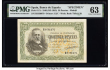 Spain Banco de Espana 50 Pesetas 9.1.1940 Pick 117s Specimen PMG Choice Uncirculated 63. Perforation cancelled, previously mounted and possibly an Arc...