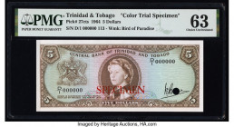 Trinidad & Tobago Central Bank of Trinidad and Tobago 5 Dollars 1964 Pick 27cts Color Trial Specimen PMG Choice Uncirculated 63. Red Specimen overprin...