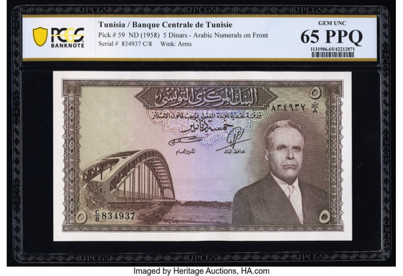 Tunisia Banque Centrale 5 Dinars ND (ca. 1958) Pick 59 PCGS Banknote Gem UNC 65 ...