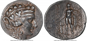 LOWER DANUBE. Imitating Thasos. 2nd-1st centuries BC. AR tetradrachm (29mm, 16.78 gm, 12h). NGC XF 5/5 - 4/5. After 146 BC. Head of Dionysus right, cr...
