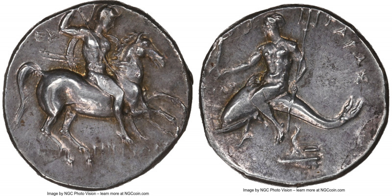CALABRIA. Tarentum. Ca. 281-240 BC. AR stater or didrachm (22mm, 6.62 gm, 1h). N...