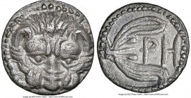BRUTTIUM. Rhegium. Ca. late 5th-early 4th century BC. AR litra (10mm, 0.74 gm, 8h) NGC Choice AU 5/5 - 4/5. Ca. 415/410-387 BC. Facing lion scalp; dot...