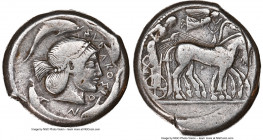 SICILY. Syracuse. Deinomenid Tyranny, Hieron I (ca. 475-470 BC). AR tetradrachm (24mm, 17.18 gm, 10h). NGC Choice Fine 4/5 - 4/5. Charioteer driving w...