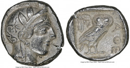 ATTICA. Athens. Ca. 440-404 BC. AR tetradrachm (25mm, 17.17 gm, 10h). NGC Choice AU 5/5 - 4/5. Mid-mass coinage issue. Head of Athena right, wearing e...