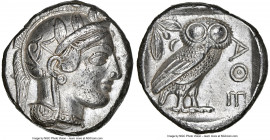 ATTICA. Athens. Ca. 440-404 BC. AR tetradrachm (23mm, 17.17 gm, 1h). NGC AU 5/5 - 3/5. Mid-mass coinage issue. Head of Athena right, wearing earring, ...