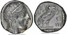 ATTICA. Athens. Ca. 440-404 BC. AR tetradrachm (23mm, 17.19 gm, 9h). NGC AU 5/5 - 3/5. Mid-mass coinage issue. Head of Athena right, wearing earring, ...