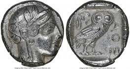 ATTICA. Athens. Ca. 440-404 BC. AR tetradrachm (24mm, 17.20 gm, 12h). NGC AU 5/5 - 3/5. Mid-mass coinage issue. Head of Athena right, wearing earring,...