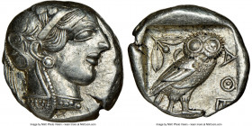 ATTICA. Athens. Ca. 440-404 BC. AR tetradrachm (23mm, 17.14 gm, 9h). NGC AU 4/5 - 4/5, flan flaw. Mid-mass coinage issue. Head of Athena right, wearin...