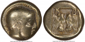 LESBOS. Mytilene. Ca. 454-427 BC. EL sixth-stater or hecte (10m, 2.48 gm, 6h). NGC Choice Fine 4/5 - 3/5. Head of Athena right wearing crested Attic h...