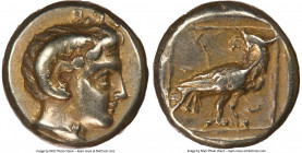 LESBOS. Mytilene. Ca. 377-326 BC. EL sixth-stater or hecte (10mm, 2.55 gm, 2h). NGC Choice VF 5/5 - 4/5. Head of Apollo Carneius right, with horn of A...