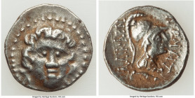 CARIA. Halicarnassus. Ca. 2nd-1st centuries BC. AR drachm (18mm, 4.02 gm, 12h). XF. Ca. 150-50 BC, Dracon, magistrate. Head of Helios facing, hair par...