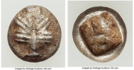 CARIAN ISLANDS. Rhodes. Camirus. Ca. 500-460 BC. AR hemiobol (8mm, 0.69 gm). Choice Fine. Fig leaf / Incuse square punch with rough interior surfaces....