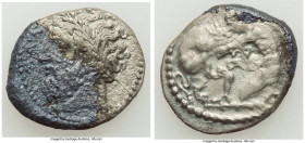 CILICIA. Mallus. Ca. 380-333 BC. AR stater (25mm, 10.27 gm, 2h). XF, scuff, corroded. Bearded laureate head of Heracles left / Heracles kneeling left,...