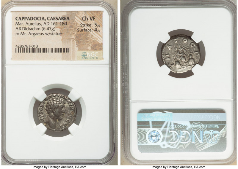 CAPPADOCIA. Caesarea. Marcus Aurelius (AD 161-180). AR didrachm (21mm, 6.47 gm, ...