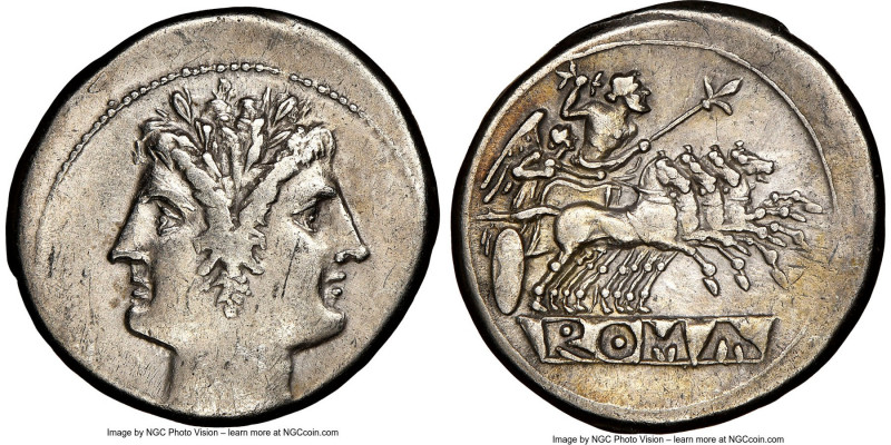 Anonymous. Ca. 225-214/2 BC. AR didrachm or quadrigatus (21mm, 6.56 gm, 2h). NGC...