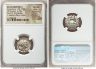 Cn. Lentulus, as Curator Denariorum Flandorum (ca. 76-75 BC). AR denarius (19mm, 3.95 gm, 6h). NGC Choice AU 4/5 - 4/5. Uncertain mint in Spain. G•P•R...