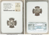 M. Plaetorius M.f. Cestianus (ca. 67 or 57 BC). AR denarius (18mm, 3.77 gm, 4h). NGC AU 4/5 - 4/5. Rome. CESTIANVS (downwards), laureate, helmeted, dr...