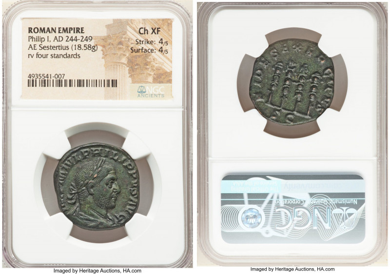 Philip I (AD 244-249). AE sestertius (28mm, 18.58 gm, 6h). NGC Choice XF 4/5 - 4...