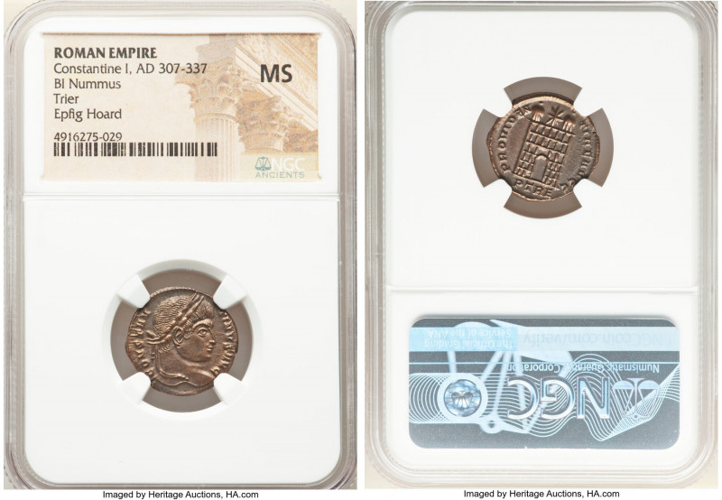 Constantine I the Great (AD 307-337). AE3 or BI nummus (18mm, 7h). NGC MS. Trier...