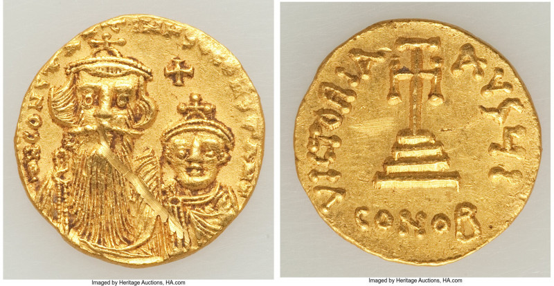 Constans II Pogonatus (AD 641-668), and Constantine IV. AV solidus (19mm, 4.45 g...