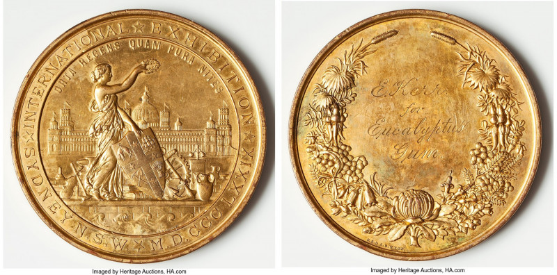 "Sydney International Exhibition" gilt-bronze medal 1879 XF, 76.1mm. 212.3mm. By...