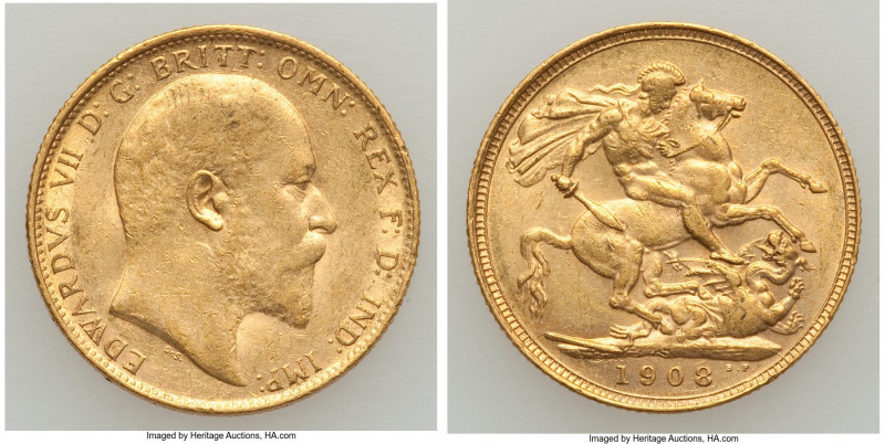 Edward VII gold Sovereign 1908-S AU, Sydney mint, KM15. 22.2mm. 7.97gm. 

HID0...