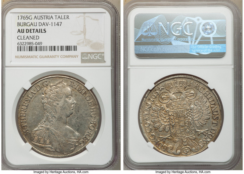 Maria Theresa Taler 1765-G AU Details (Cleaned) NGC, Günzburg mint, KM15, Dav-11...