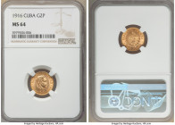 Republic gold 2 Pesos 1916 MS64 NGC, Philadelphia mint, KM17. Two year type. 

HID09801242017

© 2022 Heritage Auctions | All Rights Reserved