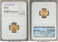 Republic gold 2 Pesos 1916 MS63 NGC, Philadelphia mint, KM17. Two year type. 

HID09801242017

© 2022 Heritage Auctions | All Rights Reserved