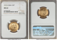 Republic gold 5 Pesos 1915 MS62 NGC, Philadelphia mint, Philadelphia mint, KM19. AGW 0.2419 oz. 

HID09801242017

© 2022 Heritage Auctions | All R...