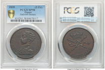 Henri V Pretender bronze Specimen 5 Francs 1830 SP58 PCGS, KM-X32, Gad-649. A lovely high relief issue with dark chocolate surfaces and crisply struck...