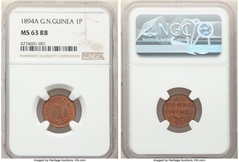 German Colony. Wilhelm II Pfennig 1894-A MS63 Red and Brown NGC, Berlin mint, KM...