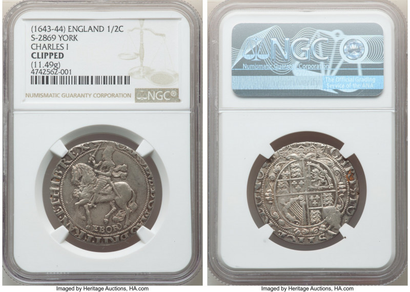 Charles I 1/2 Crown ND (1643-1644) Clipped NGC, York mint, S-2869. 11.49gm. 

...