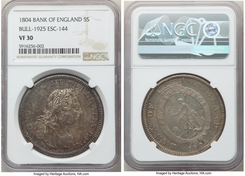 George III Bank Dollar of 5 Shillings 1804 VF30 NGC, KM-Tn1, ESC-1925 (prev. ESC...