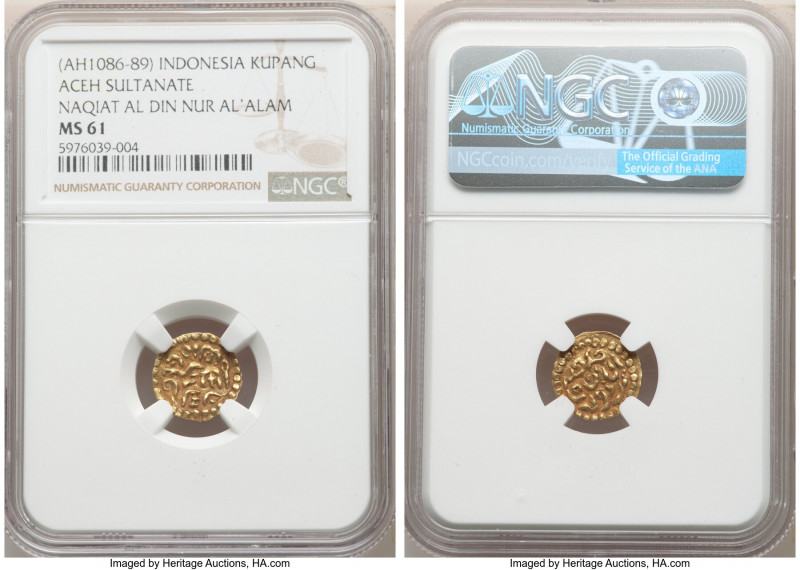 Sultanate of Aceh. Naqiat al din Nur al 'Alam (AH 1086-1089 / AD 1675-1678) gold...