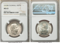 Italian Colony. Vittorio Emanuele III Rupia 1919-R MS63 NGC, Rome mint, KM6. Gray and golden toned with underlying luster. 

HID09801242017

© 202...