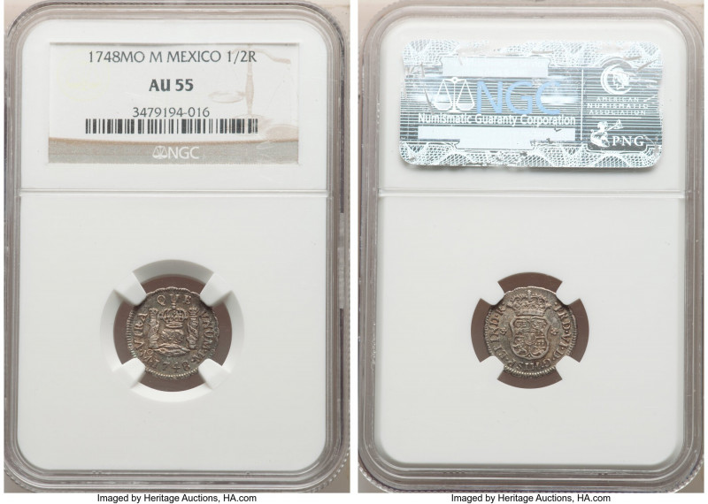 Ferdinand VI 1/2 Real 1748 Mo-M AU55 NGC, Mexico City mint, KM67.1.

HID098012...