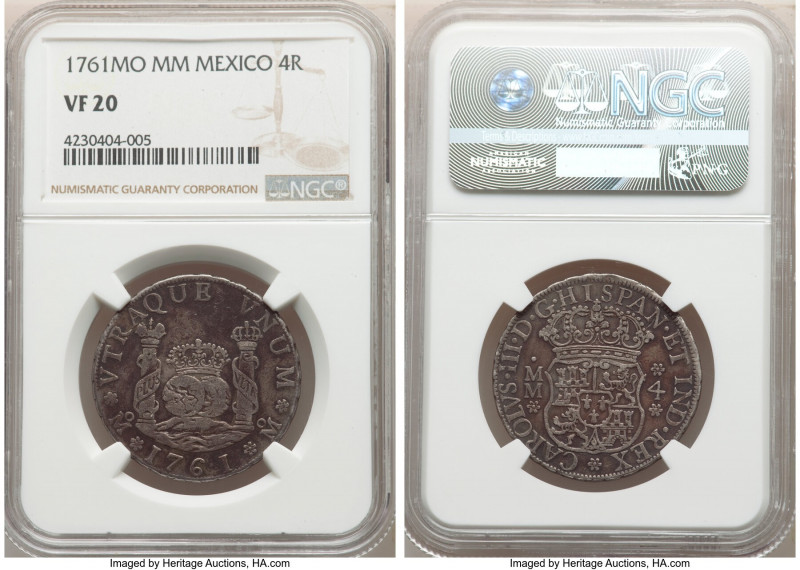 Charles III 4 Reales 1761 Mo-MM VF20 NGC, Mexico City mint, KM96. Anthracite and...