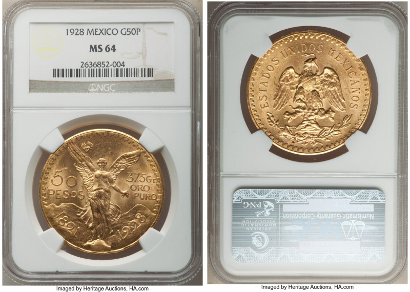 Estados Unidos gold 50 Pesos 1928 MS64 NGC, Mexico City mint, KM481. AGW 1.2056 ...